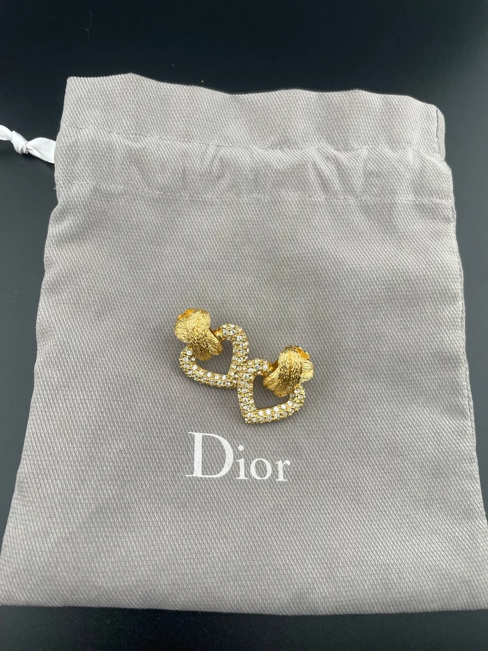 Vintage Christian Dior Gold Pavé Heart Clip-On Earrings